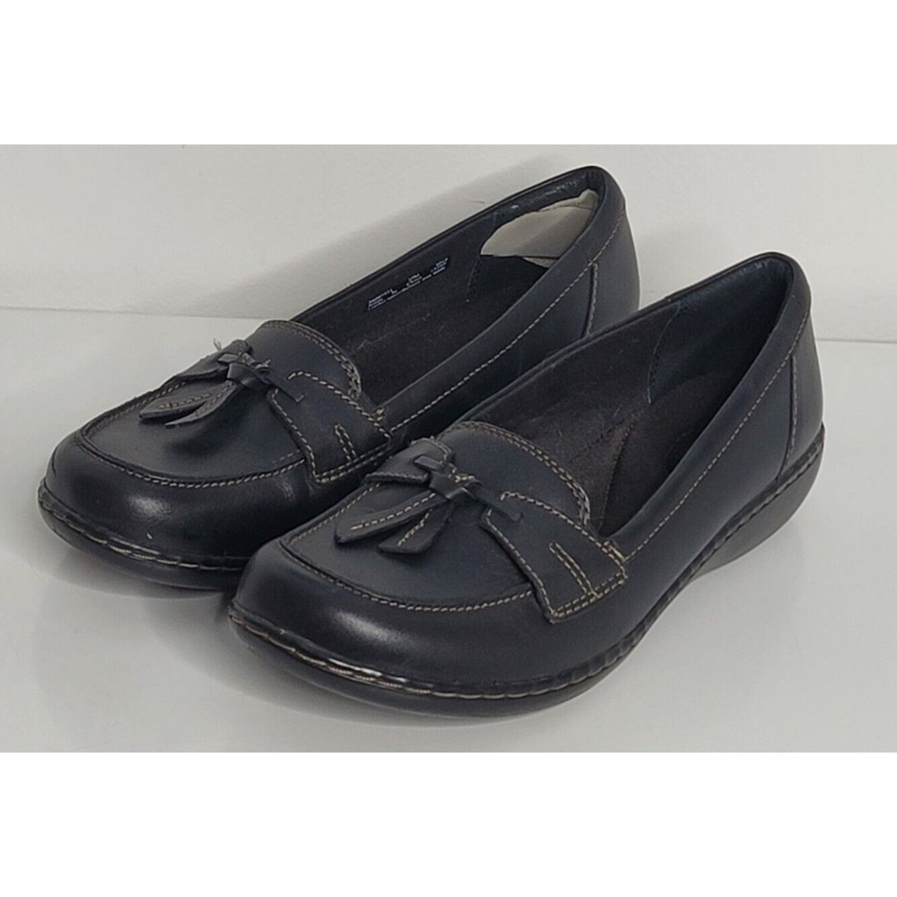 Clarks Bendables Loafers Womens 10 Ashland Bubble Black Leather Slip On Tassel